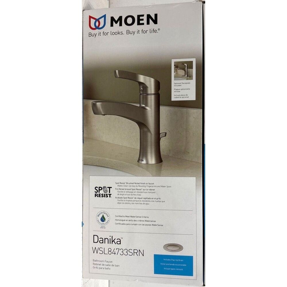 Moen Danika Faucet Single Handle Silver Brushed Nickel Finish Bathroom WSL8433SR